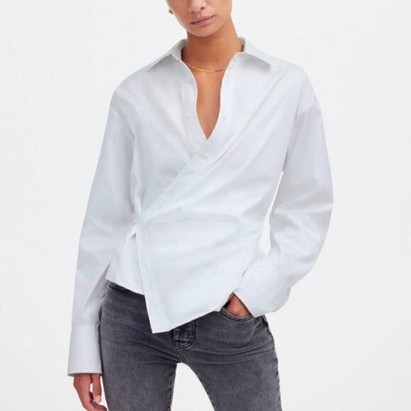 Madewell Asymmetric Button-Up Shirt Eyelet White Size 6 NWT with FLAW - Picture 1 of 9